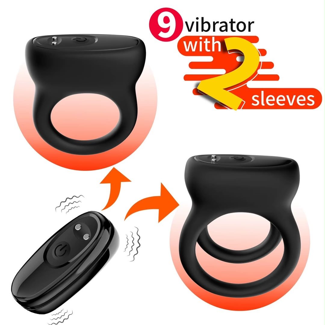9-Mode Vibrating Couple's Ring with Interchangeable Sleeves - Image 2